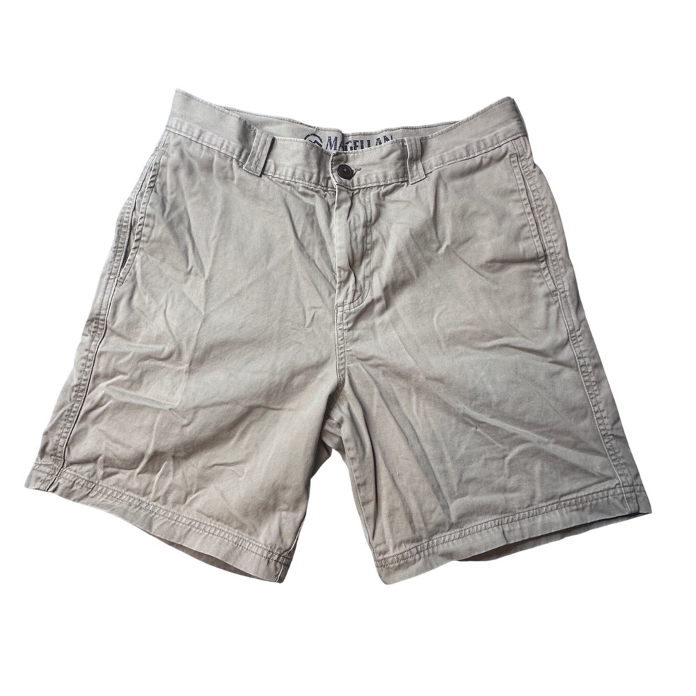 Magellan Shorts Mens 32 Khaki Outdoors Flat Front Cotton Twill Cargo Pockets‎